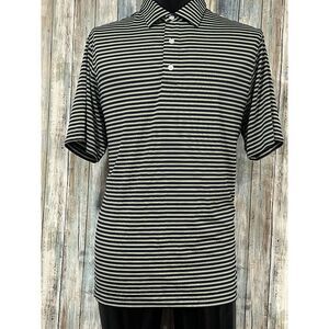 Men's‎ Foot Joy Black Yellow Striped Golf Polo Shirt M F4